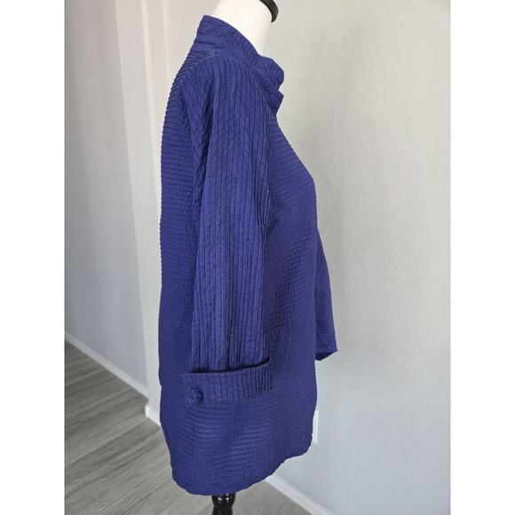 Yacco Maricard Pintucked Asymmetric Hem Boxy Cotton Button Down Blouse Sz 2 M/L - Picture 2 of 14